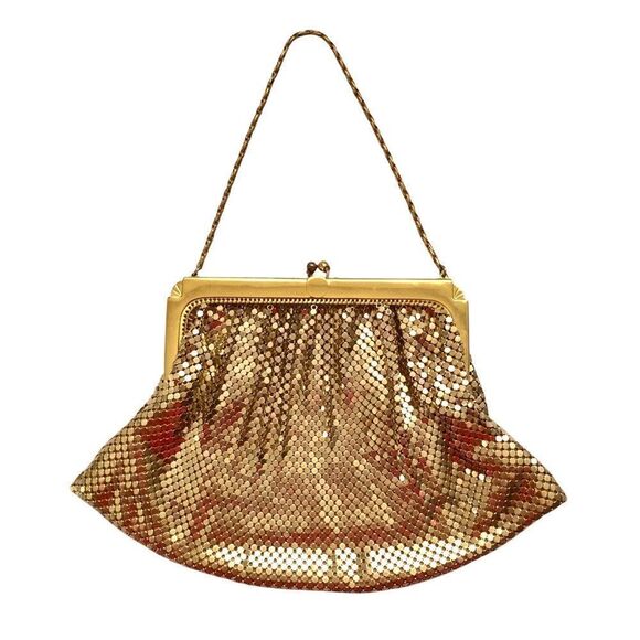 Whiting & Davis Vintage Mesh Bag Purse Gold Metal Mesh & Chain Cocktail Holiday - Picture 2 of 9